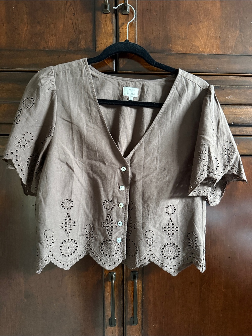 Z Supply Brown Eyelet Button-Front Women's Top